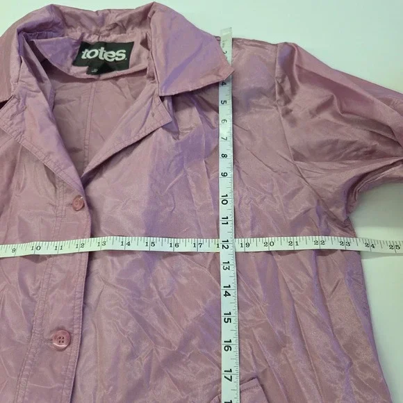 Totes Raincoat Women 12 Mauve Pink Vintage Belted Hooded Trench Coat Longline - Picture 5 of 10